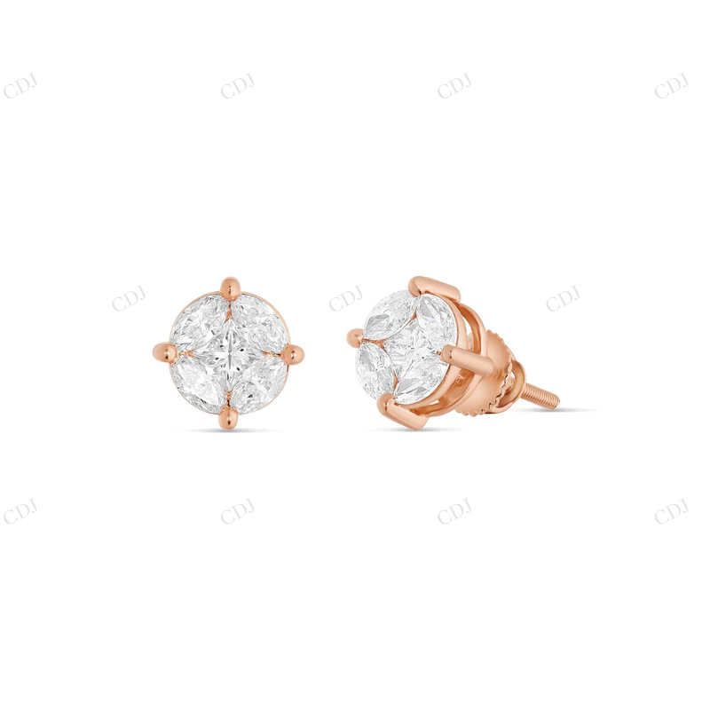 Unique Diamond Earrings with Marquise and Round Cut Diamonds Stud earrings CustomDiamJewel