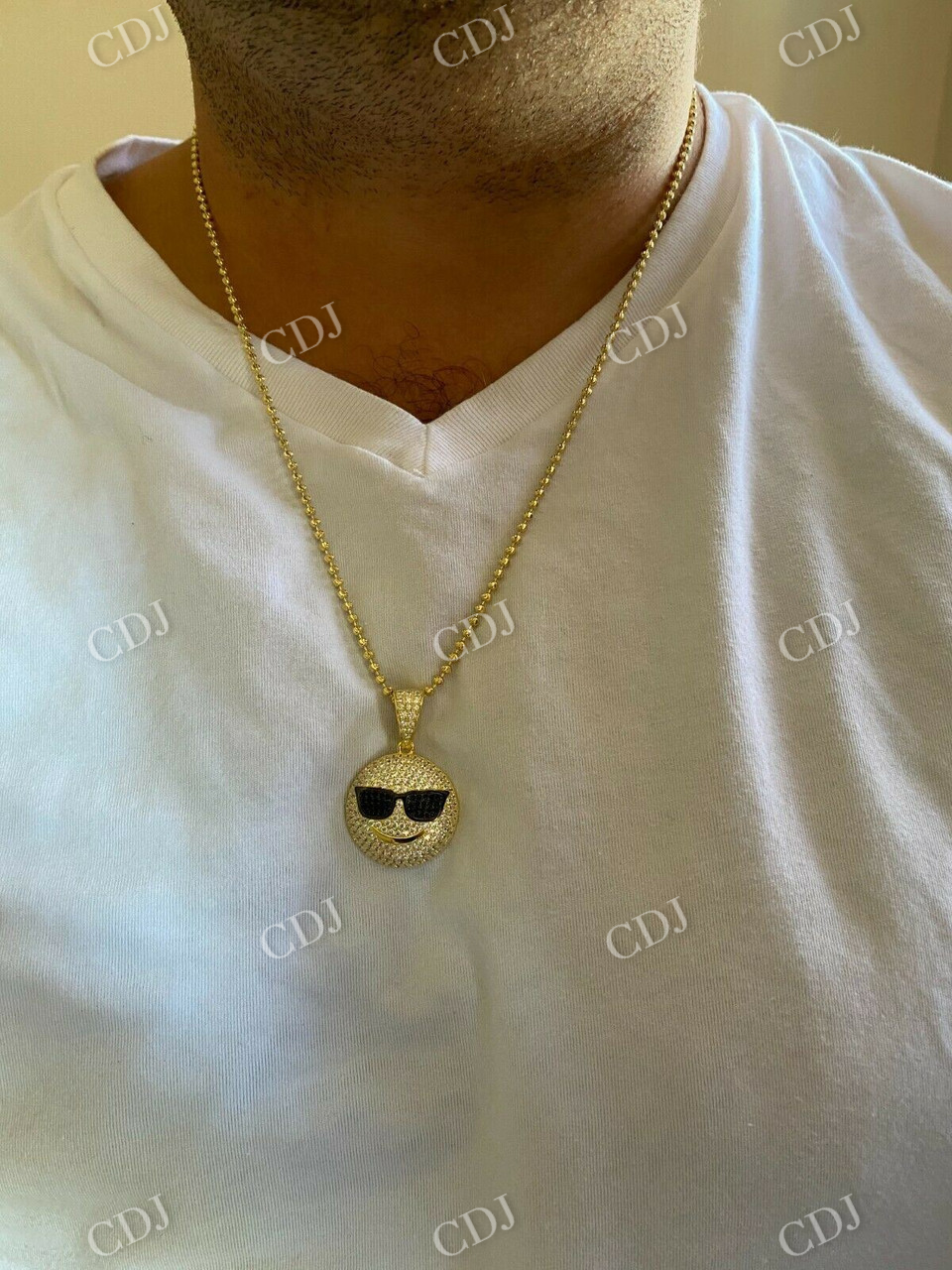 14k Gold Cool Smiley Emoji Iced Pendant  customdiamjewel   