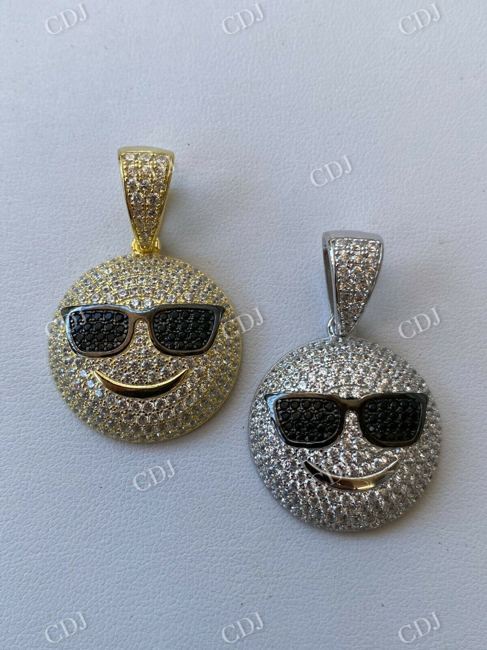 14k Gold Cool Smiley Emoji Iced Pendant  customdiamjewel   