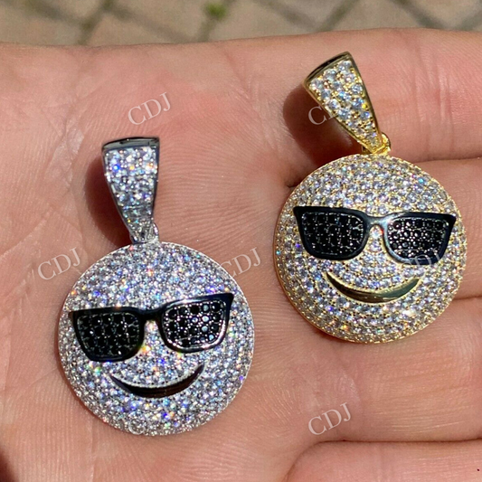 14k Gold Cool Smiley Emoji Iced Pendant  customdiamjewel   