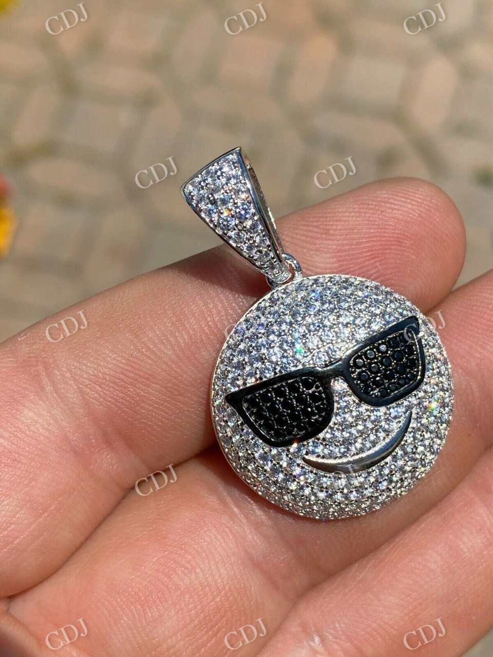 14k Gold Cool Smiley Emoji Iced Pendant  customdiamjewel   