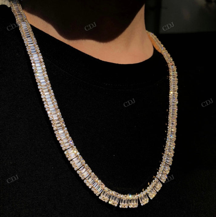 8MM Baguette Diamond Rose Gold Tennis Chain hip hop jewelry CustomDiamJewel