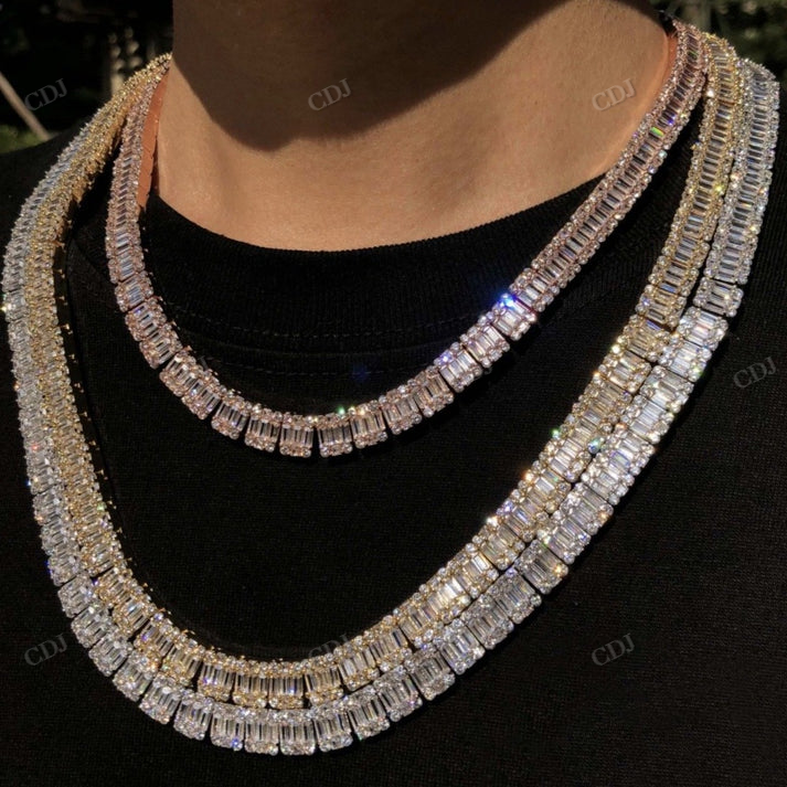 8MM Baguette Diamond Rose Gold Tennis Chain hip hop jewelry CustomDiamJewel