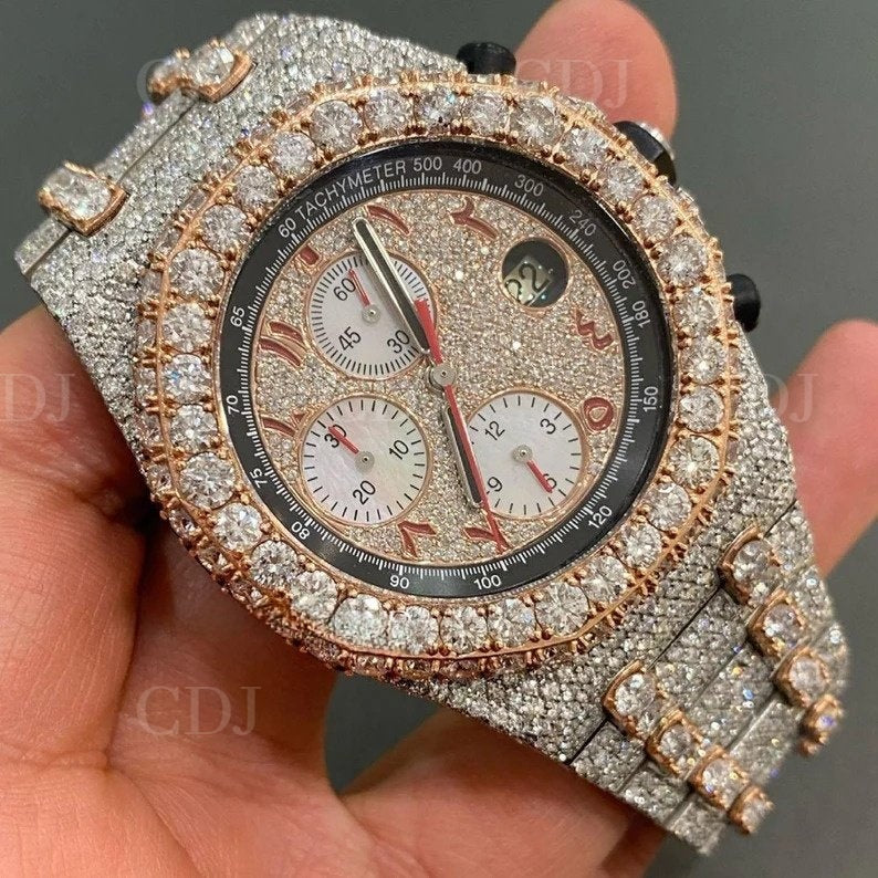 Custom Hip-Hop Jewelry Two Tone Fashion Moissanite Chrono AP Watch customdiamjewel