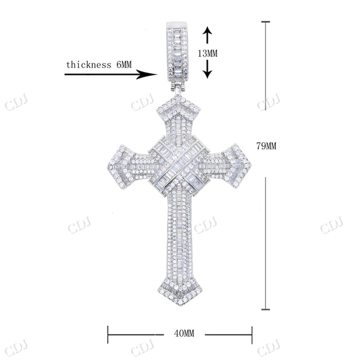 Iced Out Baguette Moissanite Diamond Unique Cross Pendant hip hop jewelry CustomDiamJewel