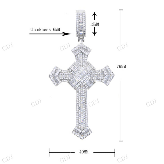 Iced Out Baguette Moissanite Diamond Unique Cross Pendant hip hop jewelry CustomDiamJewel