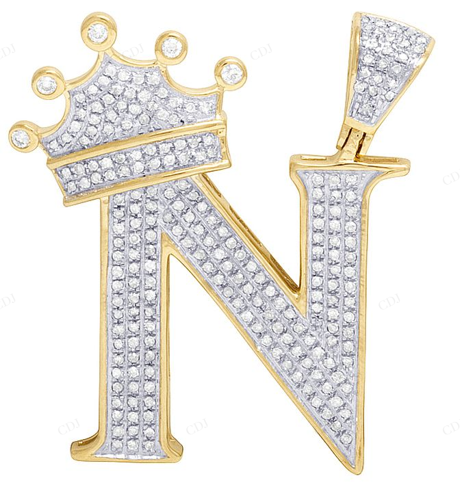 Natural Diamond Initial Crown N Letter Pendant CustomDiamJewel