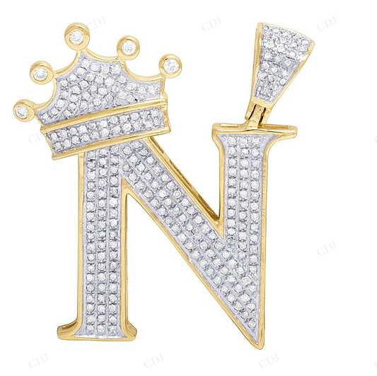Natural Diamond Initial Crown N Letter Pendant CustomDiamJewel