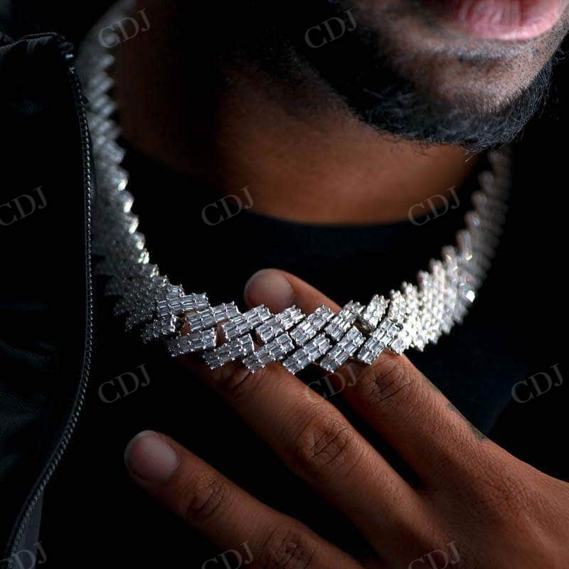 19MM Diamond Prong Set Baguette Cuban Link Chain For Men  customdiamjewel   