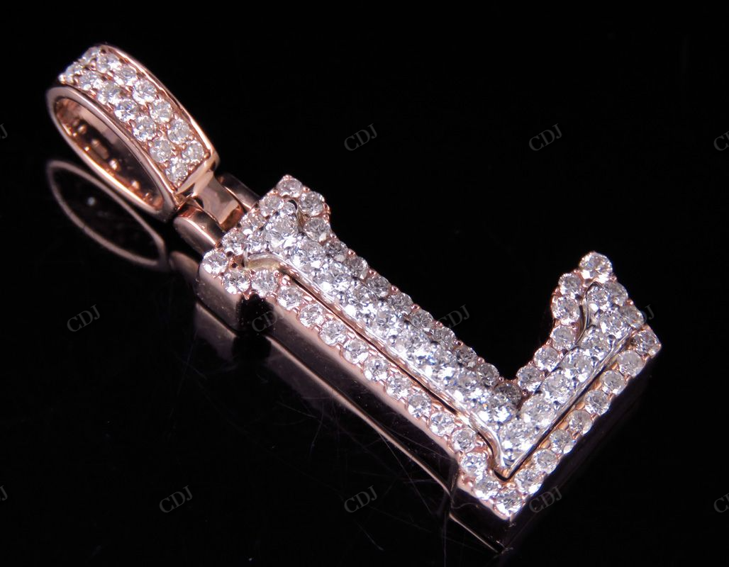 1.5" 1.20 CTW 18K Two Tone Gold Natural Diamond Initial 'L' Letter Pendant CustomDiamJewel