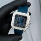 Simple Blue Belt Cartier Santos Moissanite Watch customdiamjewel