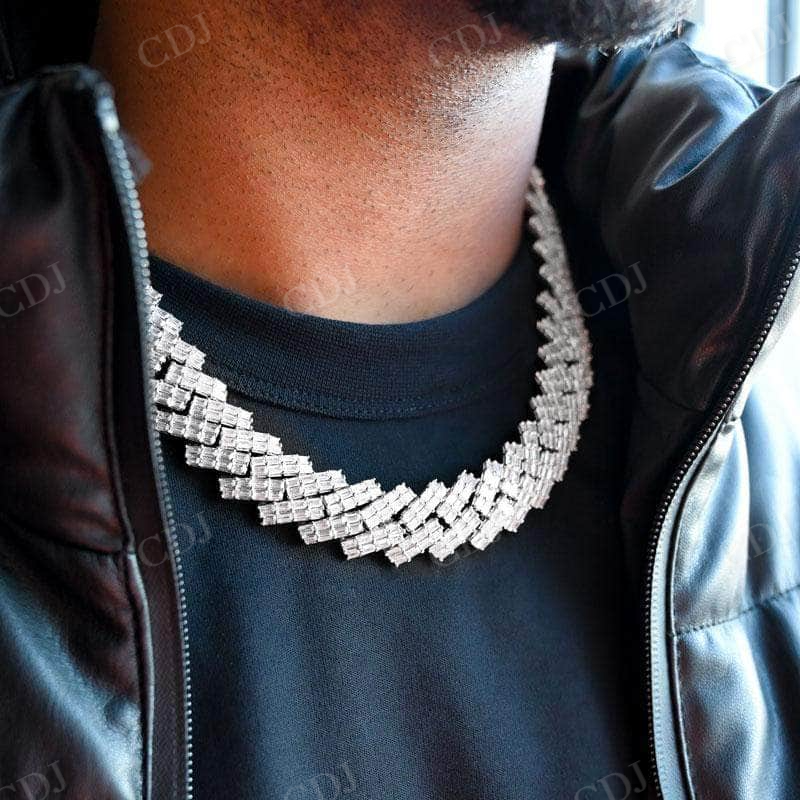 19MM Diamond Prong Set Baguette Cuban Link Chain For Men  customdiamjewel   