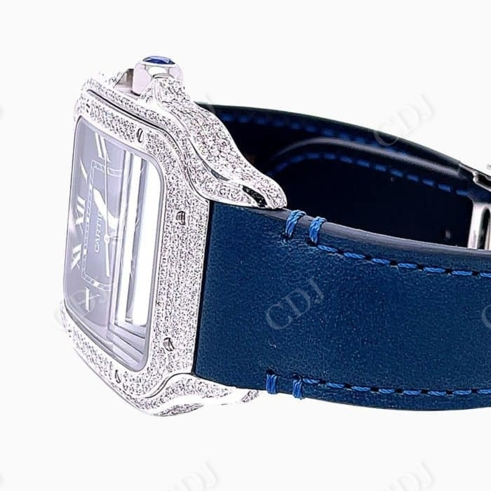 Simple Blue Belt Cartier Santos Moissanite Watch customdiamjewel