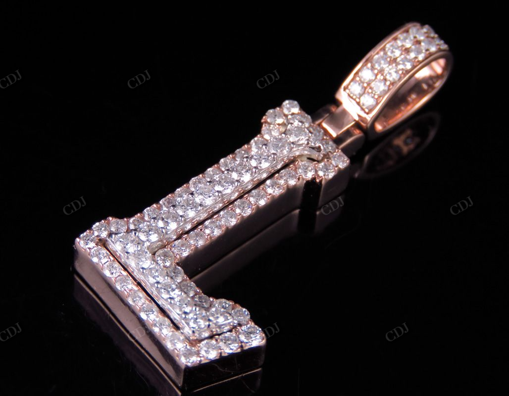 1.5" 1.20 CTW 18K Two Tone Gold Natural Diamond Initial 'L' Letter Pendant CustomDiamJewel