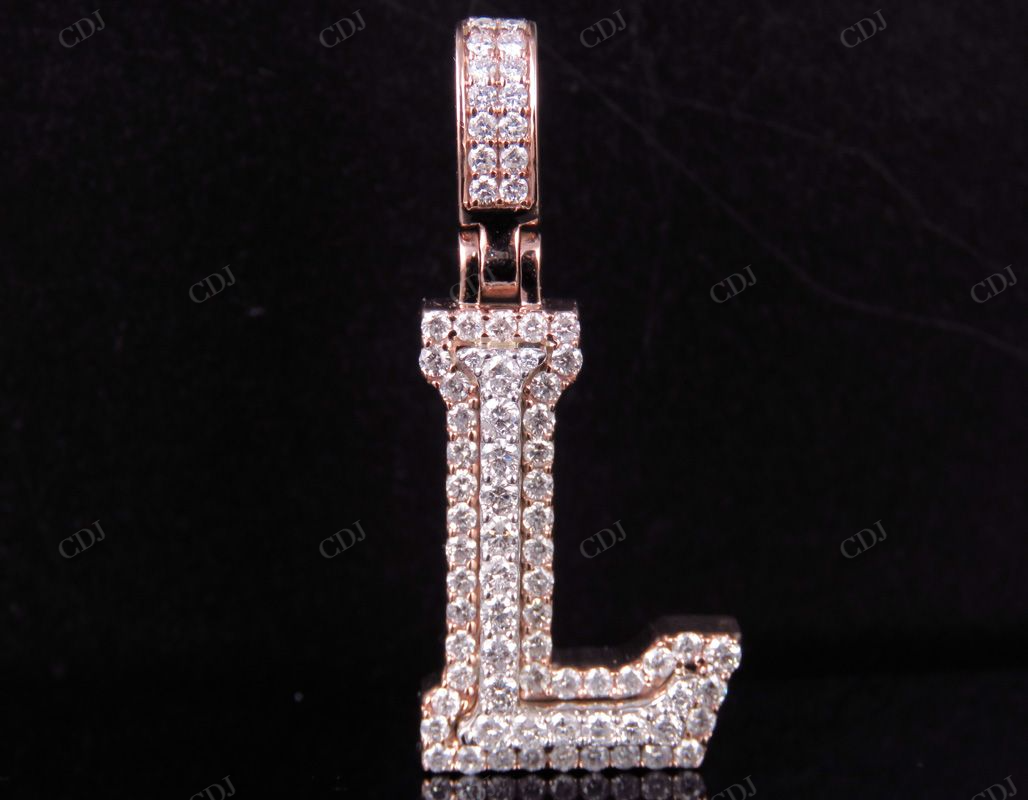 1.5" 1.20 CTW 18K Two Tone Gold Natural Diamond Initial 'L' Letter Pendant CustomDiamJewel