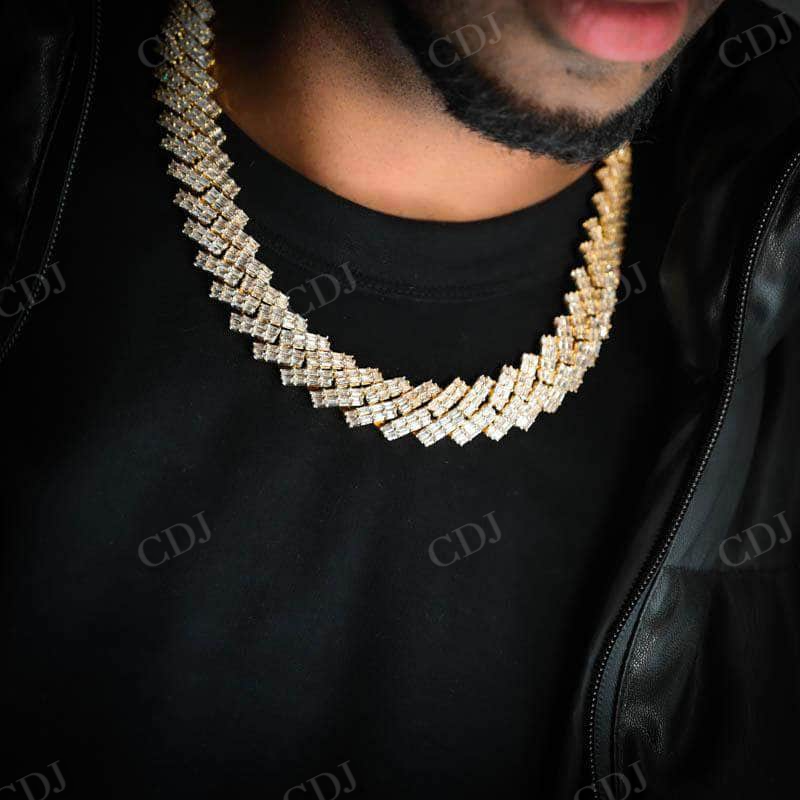 Diamond Prong Set Baguette Fully Iced Cuban Chain For Men  customdiamjewel   