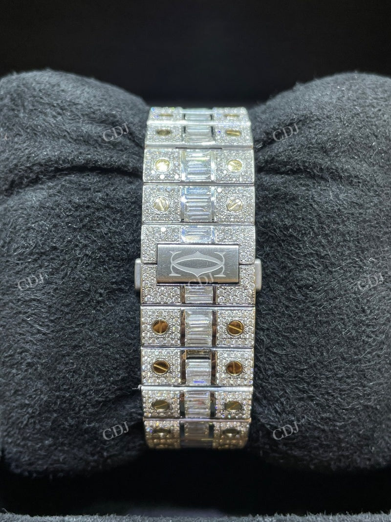 Cartier Santos Baguette On Belt Red Arabic Digit Moissanite Watch For Men customdiamjewel