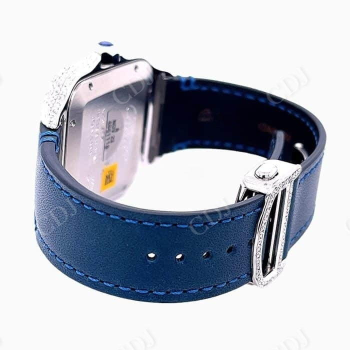 Simple Blue Belt Cartier Santos Moissanite Watch customdiamjewel