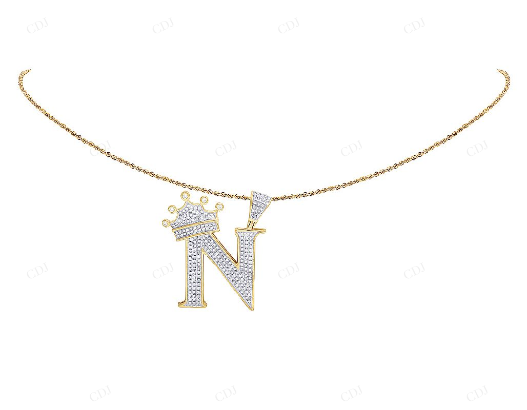 Natural Diamond Initial Crown N Letter Pendant CustomDiamJewel
