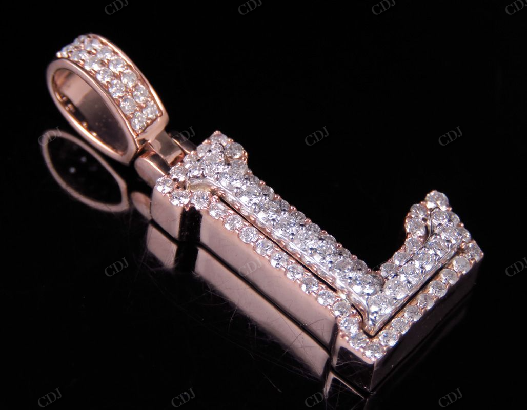 1.5" 1.20 CTW 18K Two Tone Gold Natural Diamond Initial 'L' Letter Pendant CustomDiamJewel