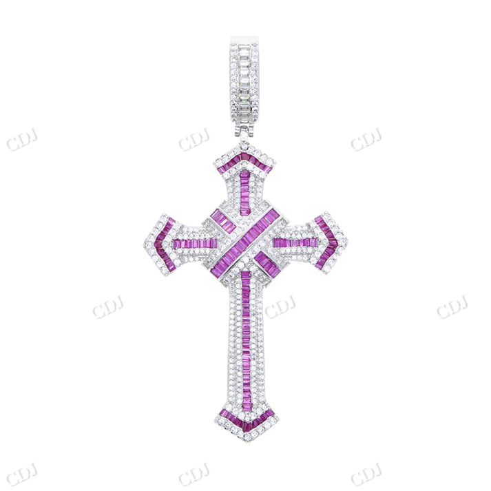 Iced Out Baguette Moissanite Diamond Unique Cross Pendant hip hop jewelry CustomDiamJewel