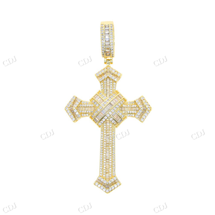 Iced Out Baguette Moissanite Diamond Unique Cross Pendant hip hop jewelry CustomDiamJewel