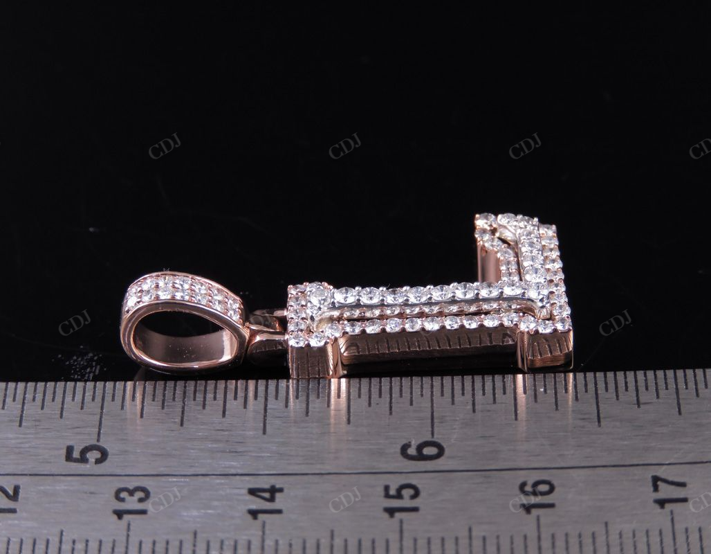 1.5" 1.20 CTW 18K Two Tone Gold Natural Diamond Initial 'L' Letter Pendant CustomDiamJewel