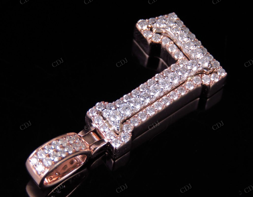 1.5" 1.20 CTW 18K Two Tone Gold Natural Diamond Initial 'L' Letter Pendant CustomDiamJewel