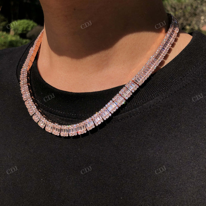 8MM Baguette Diamond Rose Gold Tennis Chain hip hop jewelry CustomDiamJewel