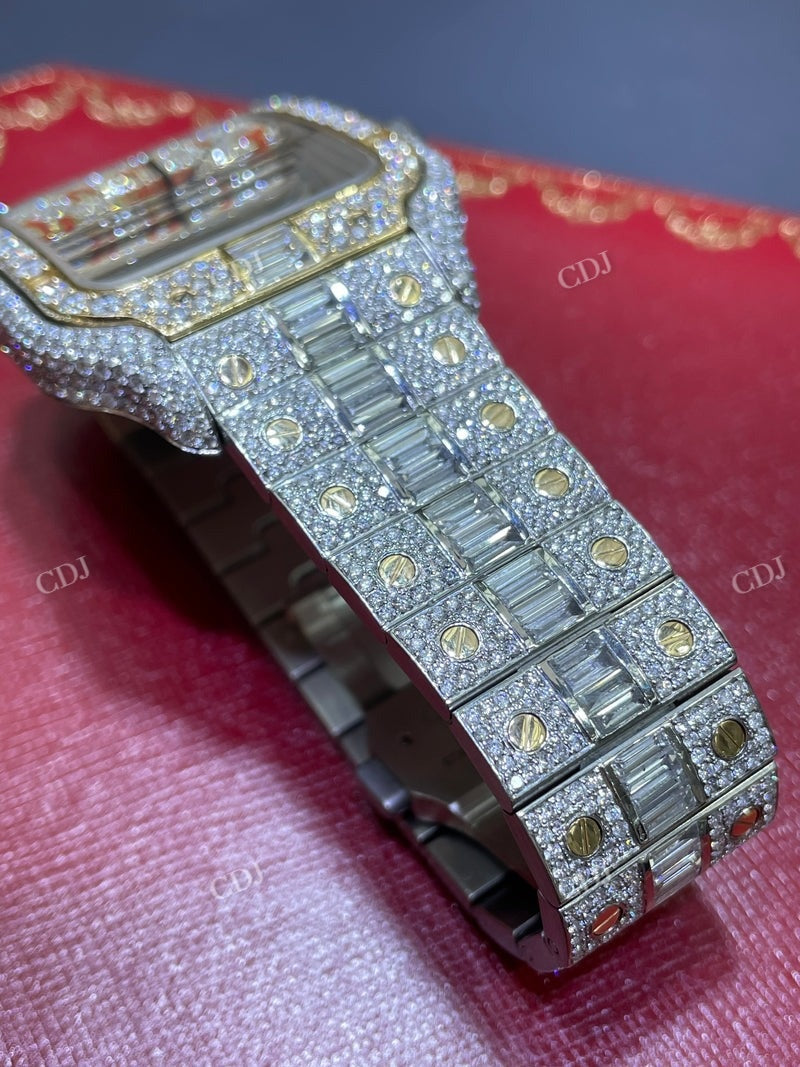 Cartier Santos Baguette On Belt Red Arabic Digit Moissanite Watch For Men customdiamjewel