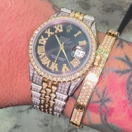 Yellow White Rolex Black Face Moissanite Stainless Steel Hip Hop Iced Out Watch hip hop jewelry CustomDiamJewel