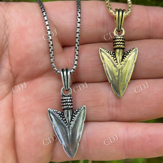 14K Gold Shark Tooth Spear Head Pendant  customdiamjewel   