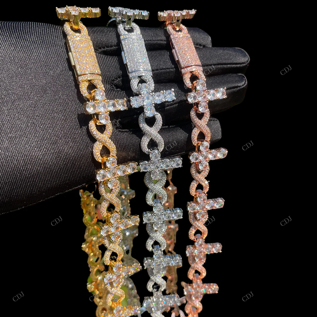 VVS1 Moissanite Cross Infinity Link Chain For Unisex CustomDiamJewel