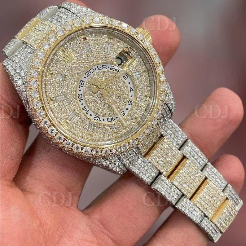 Rolex Datejust SkyDweller full iced out 2 tone Moissanite Diamond Watch customdiamjewel
