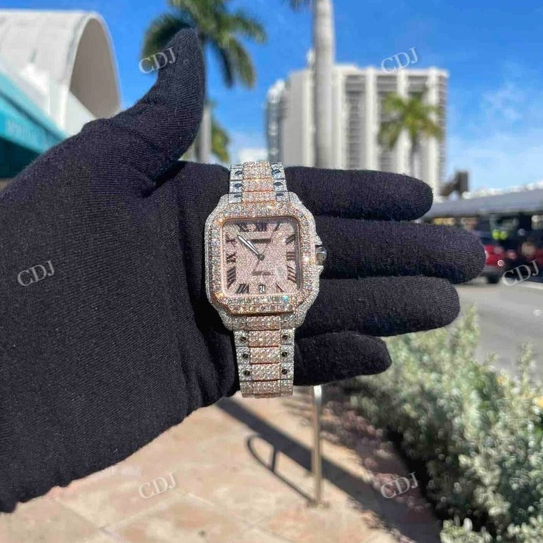 Two Tone Rose White Cartier Bust Down VVS Moissanite Watch customdiamjewel