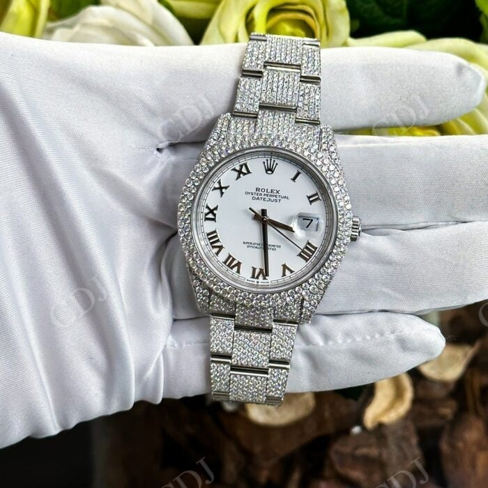 Rolex Oyster DateJust Two Row Diamond Watch customdiamjewel