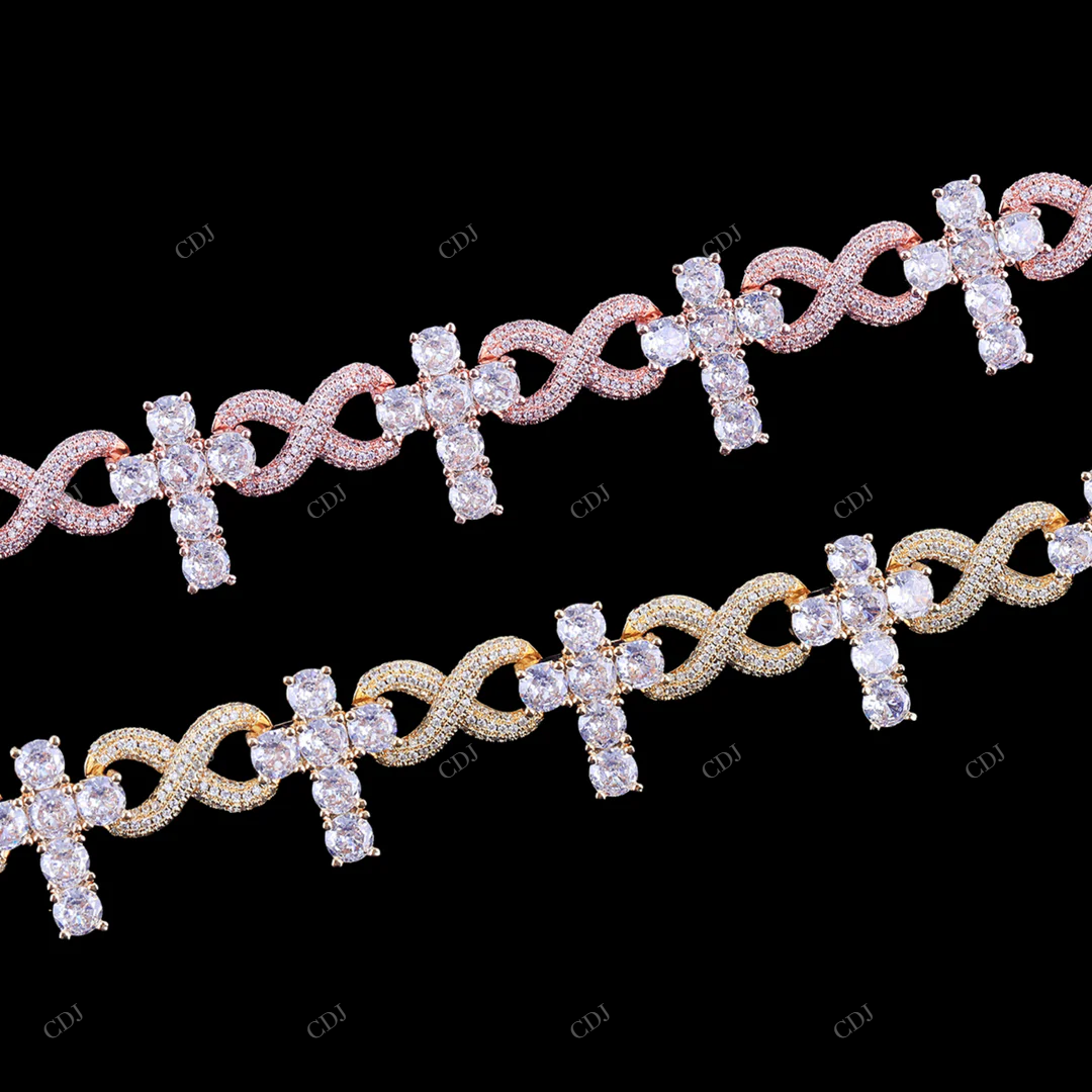 VVS1 Moissanite Cross Infinity Link Chain For Unisex CustomDiamJewel