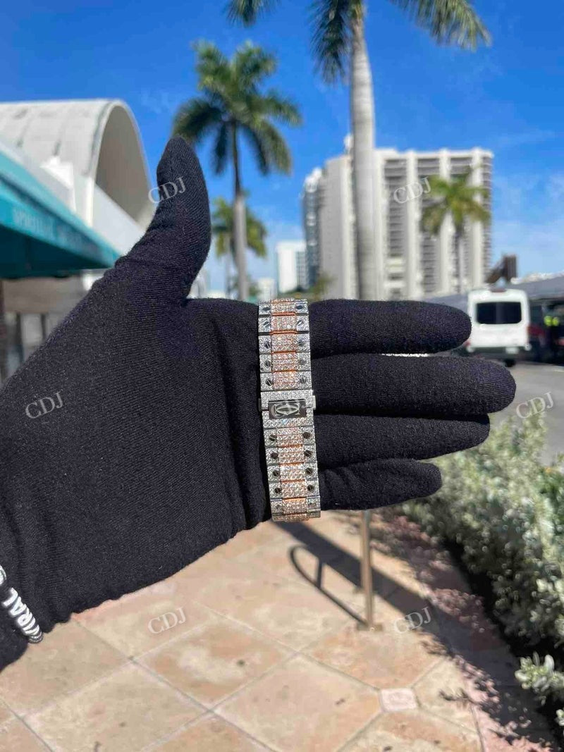 Two Tone Rose White Cartier Bust Down VVS Moissanite Watch customdiamjewel