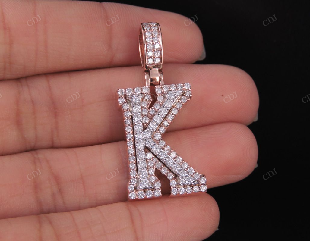 1.5" 1.5CTW Full Iced Out Natural Diamond Initial K Letter Pendant CustomDiamJewel