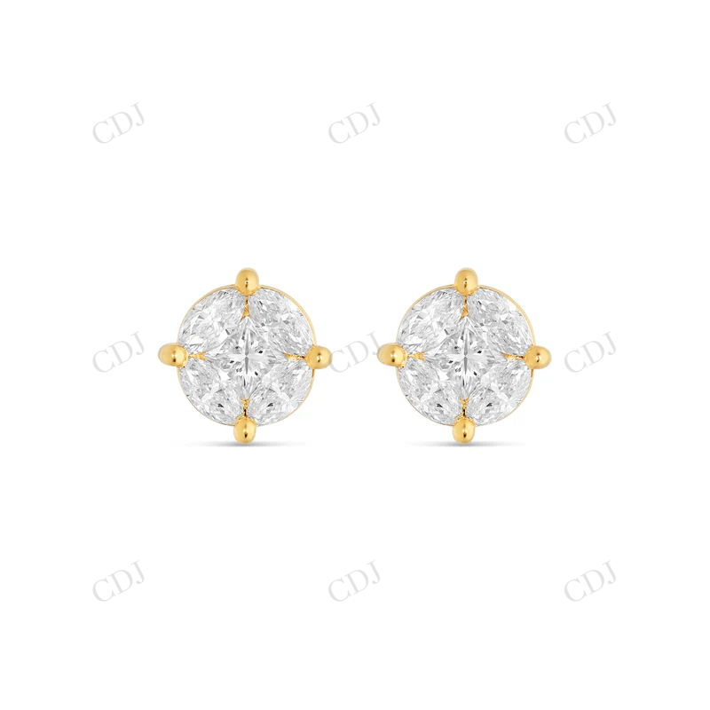 Yellow Gold Plated Multi Shape Moissanite Diamond Earrings Stud earrings CustomDiamJewel