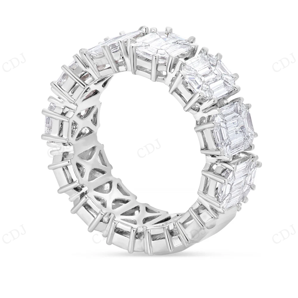 14Kt Emerald Diamond White Gold Eternity Illusion Band Engagement Ring CustomDiamJewel