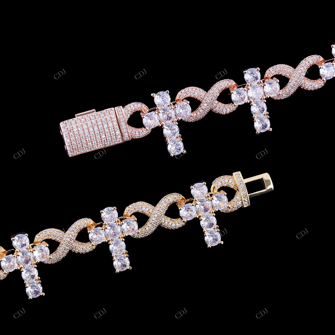 VVS1 Moissanite Cross Infinity Link Chain For Unisex CustomDiamJewel