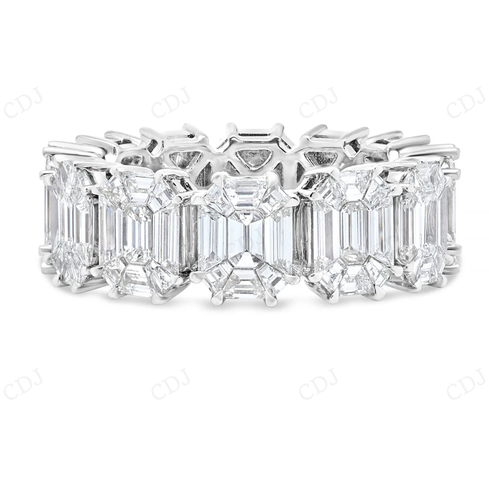 14Kt Emerald Diamond White Gold Eternity Illusion Band Engagement Ring CustomDiamJewel