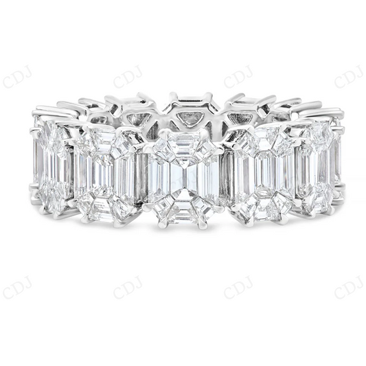 14Kt Emerald Diamond White Gold Eternity Illusion Band Engagement Ring CustomDiamJewel