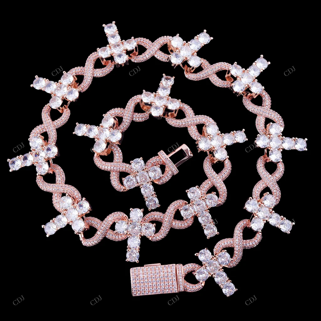 VVS1 Moissanite Cross Infinity Link Chain For Unisex CustomDiamJewel