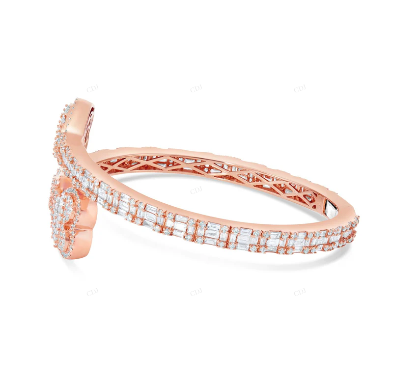 Baguette Cut VVS Moissanite Heart Bangle Bracelet For Women CustomDiamJewel