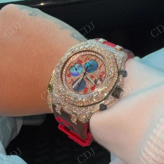 Rose White AP Watch Moissanite Diamond Certified Silicon Belt Hip Hop Boys Watch hip hop jewelry CustomDiamJewel