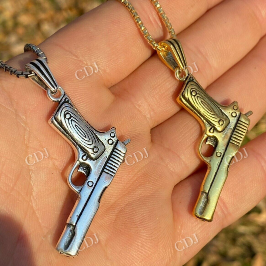 Gun Pistol Yellow Gold Hip Hop Pendant  customdiamjewel   