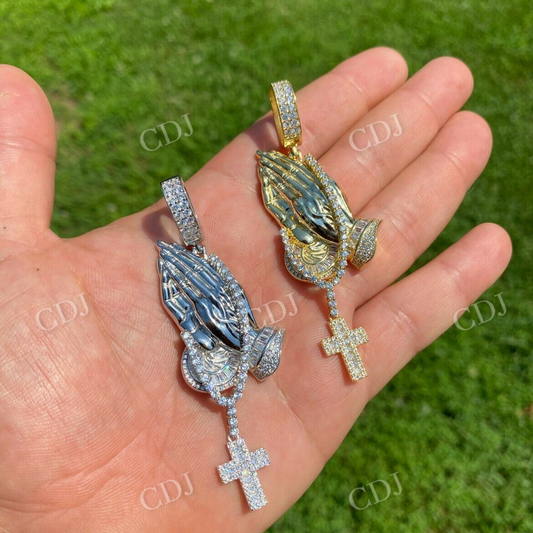 Praying Hands Cross Mens Diamond Pendant  customdiamjewel   
