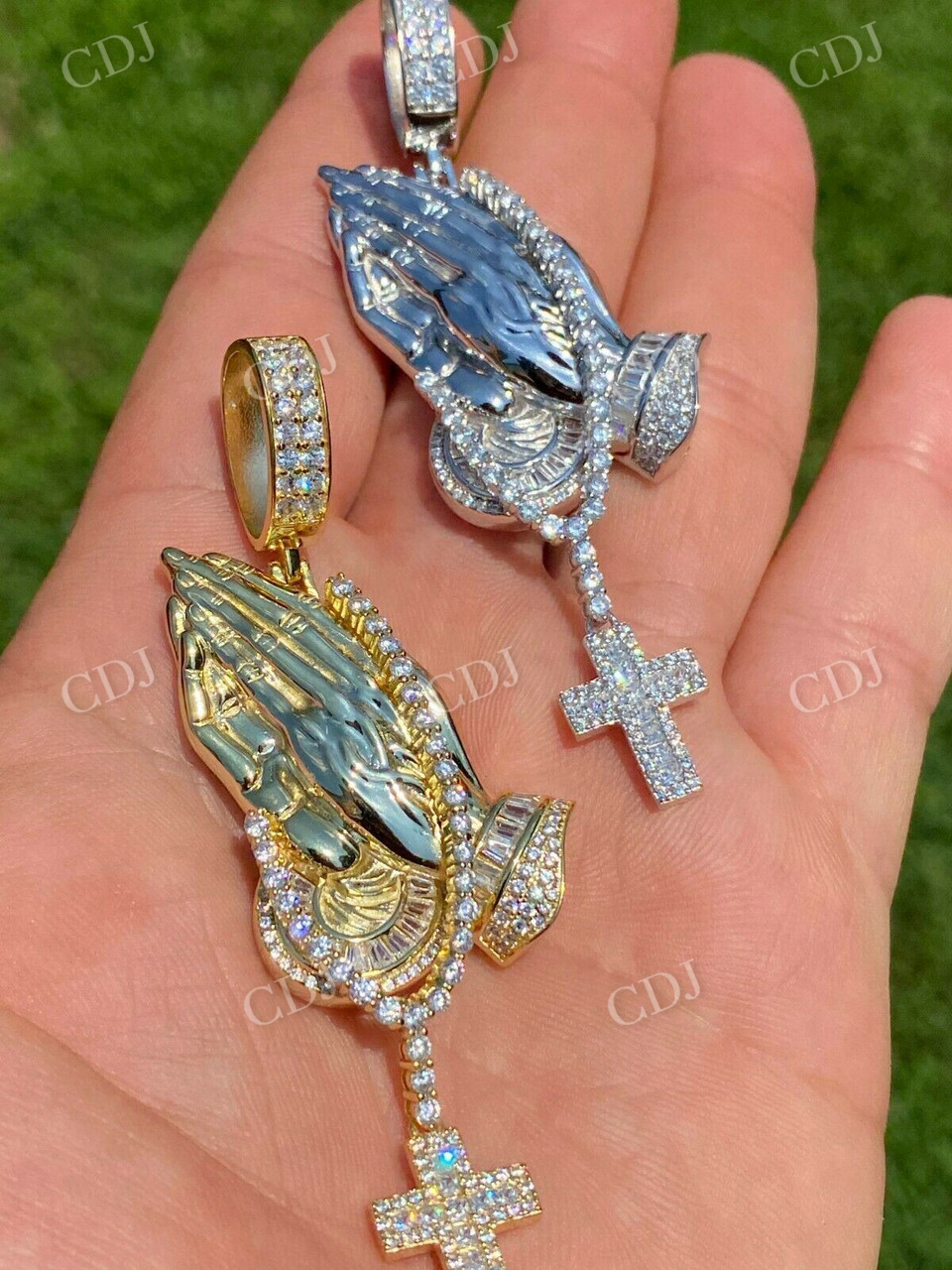 Praying Hands Cross Mens Diamond Pendant  customdiamjewel   